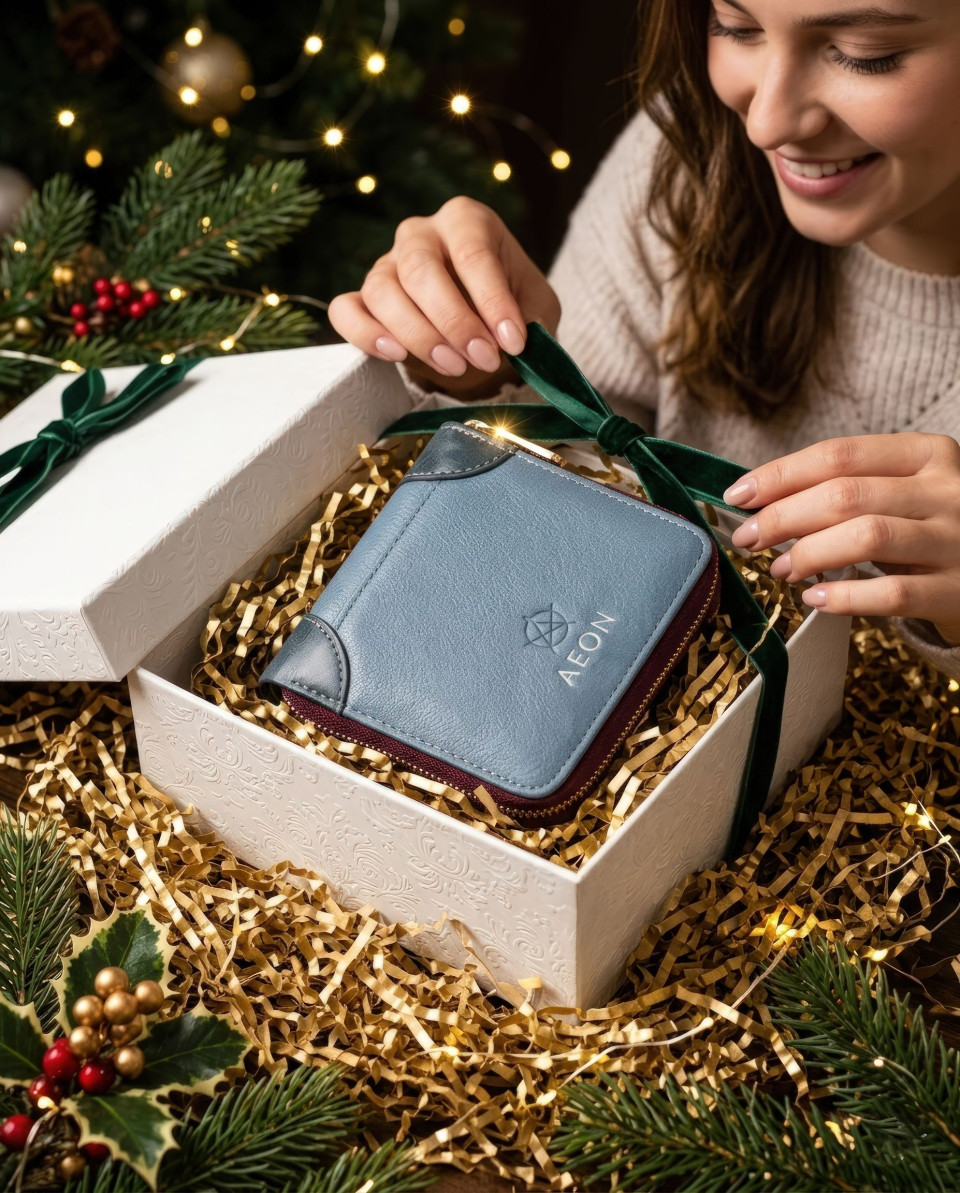 Wallet gift box with gold paper festive holiday scene google gemini prompt