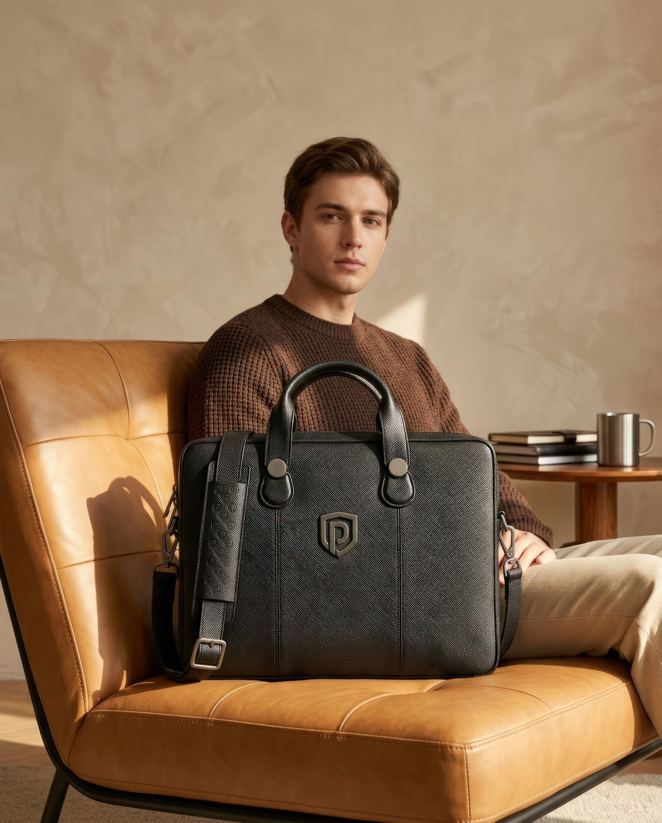 Premium leather bag on lounge chair modern lifestyle interior google gemini prompt