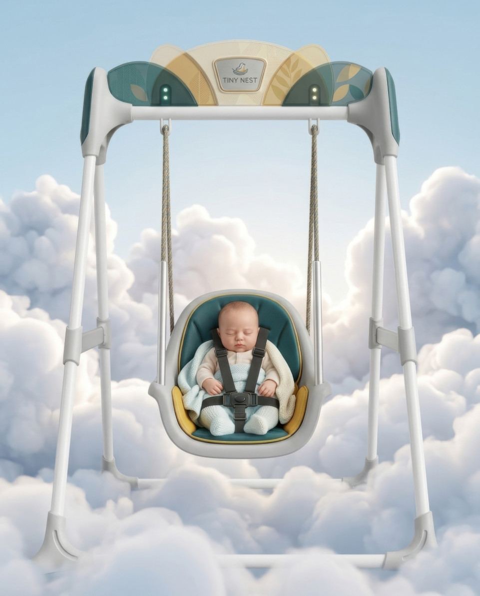 Dreamlike baby swing floating in clouds surreal concept google gemini prompt