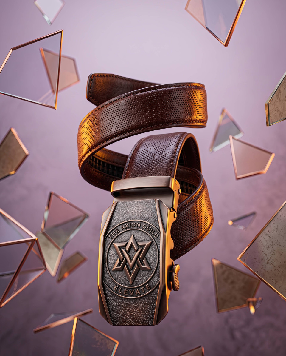 Floating leather belt spiral with geometric pastel background google gemini prompt