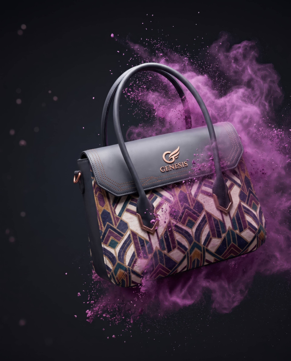 Satchel bursting through purple powder in high energy action scene google gemini prompt