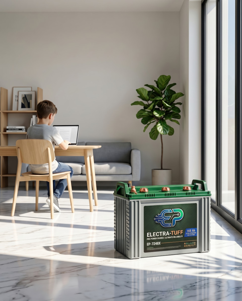 Home battery in modern living room with clean minimalist design google gemini prompt