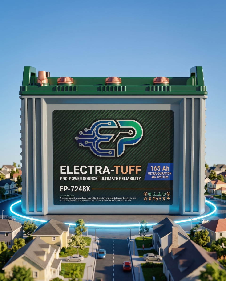 Giant battery monolith towering suburban neighborhood sunny day google gemini prompt