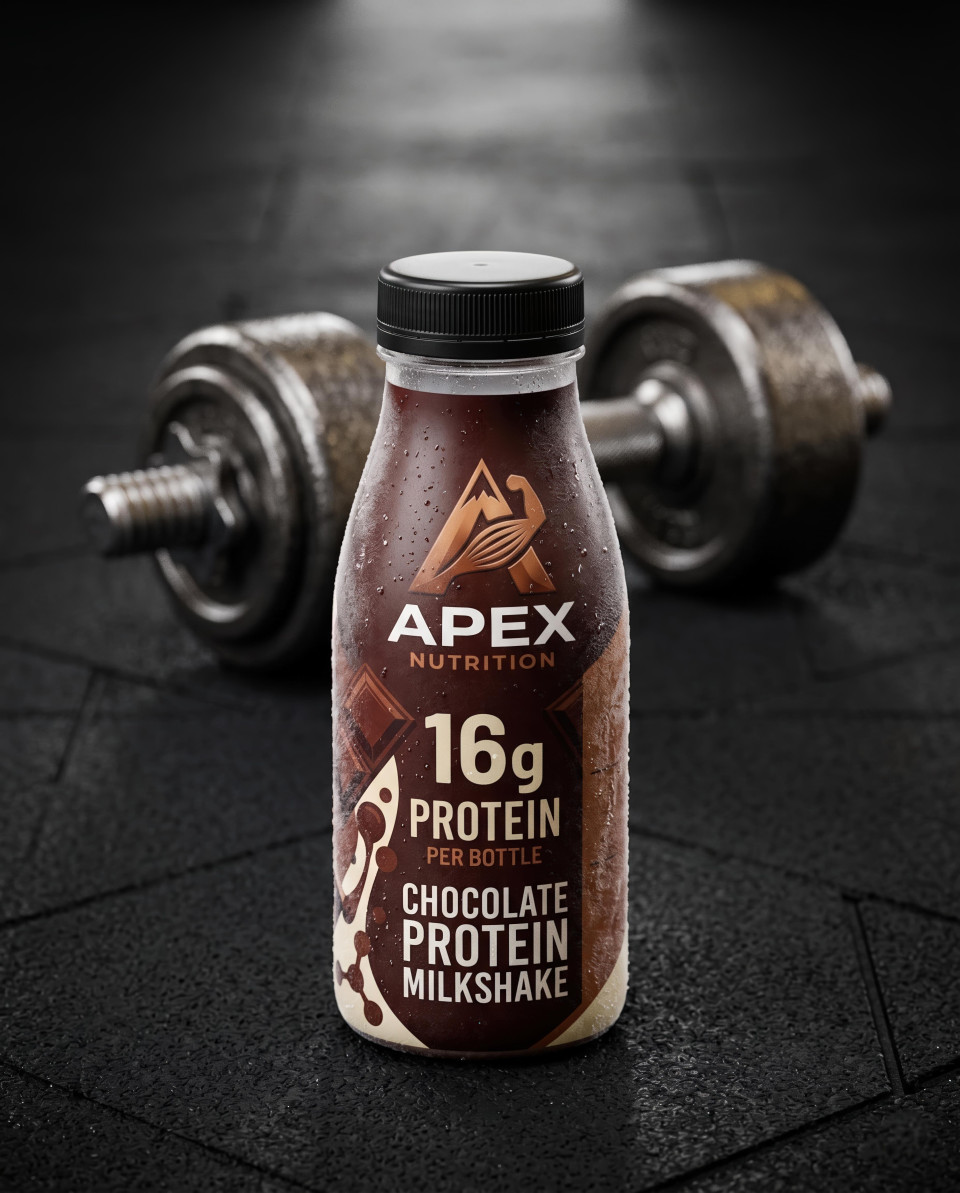 Protein bottle on gym floor with dumbbell background google gemini prompt