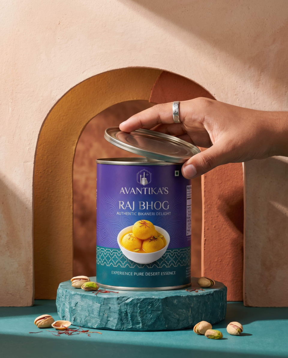 Modern craft setup with sweets tin and geometric backdrop google gemini prompt