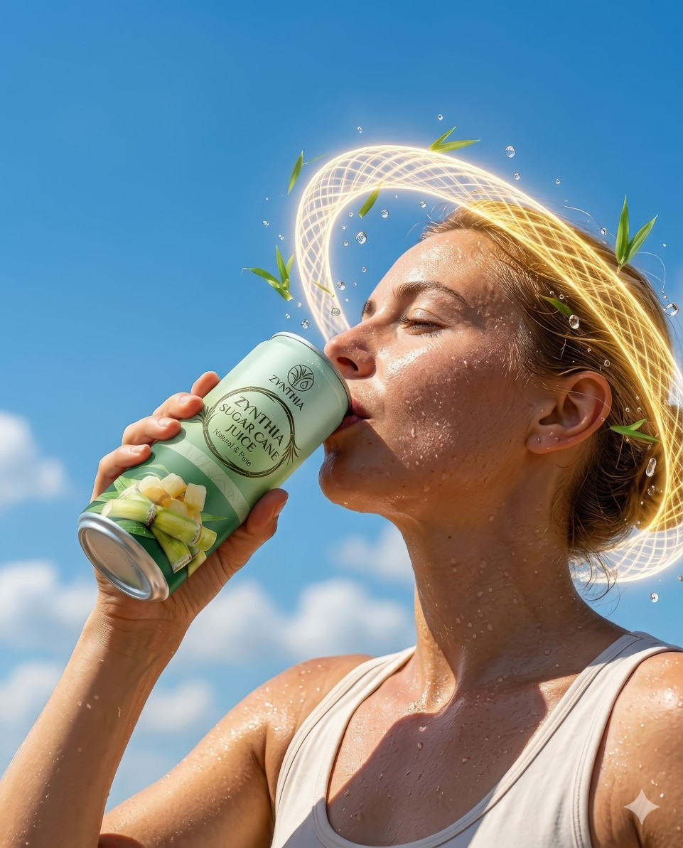 Woman drinking beverage can under sun with halo effect google gemini prompt