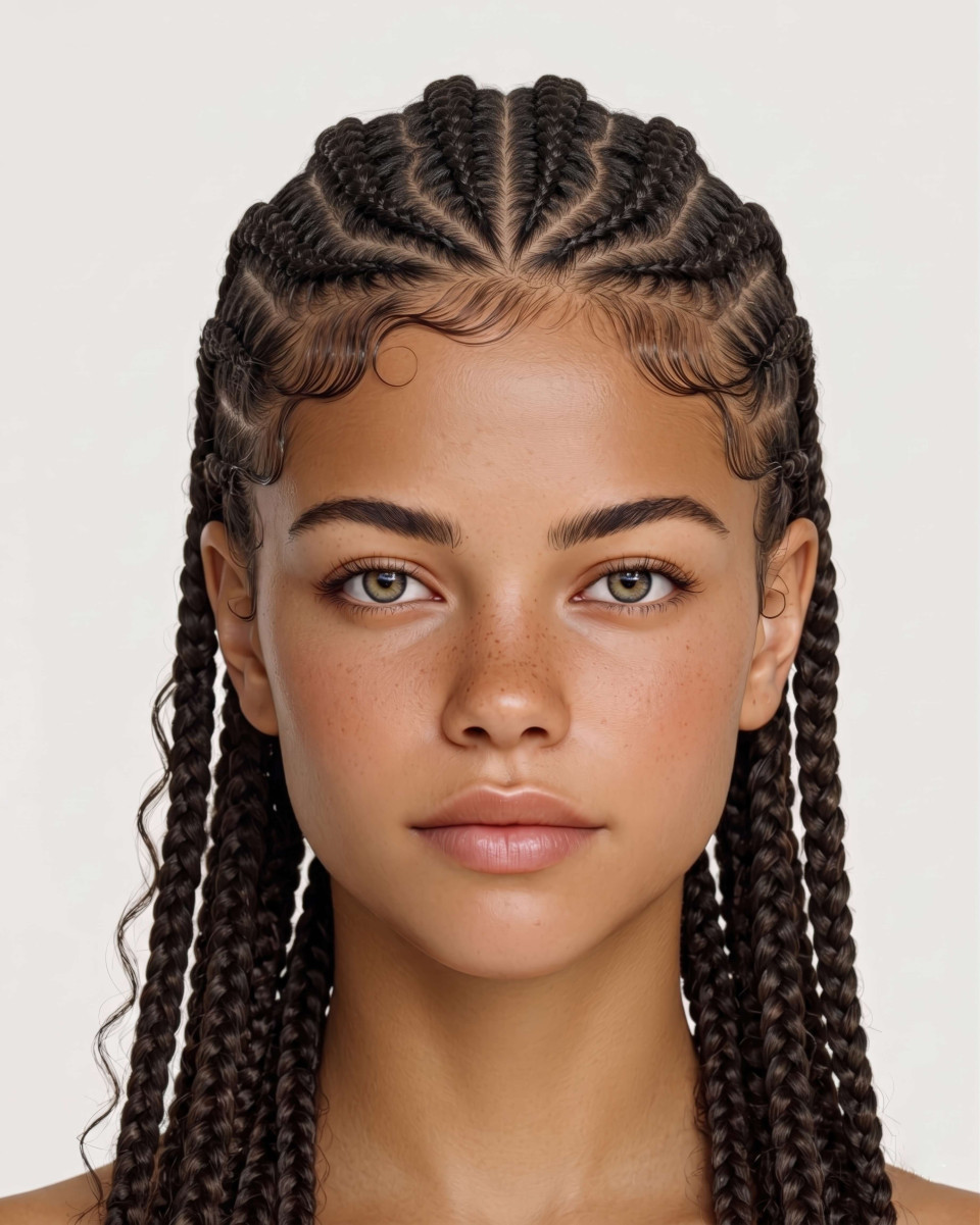 Intricate cornrow hairstyle beauty portrait google gemini prompt