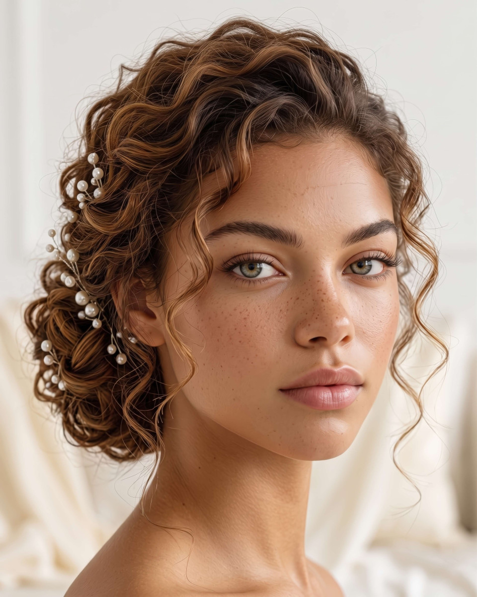 Bridal low chignon hairstyle luxury beauty portrait google gemini prompt