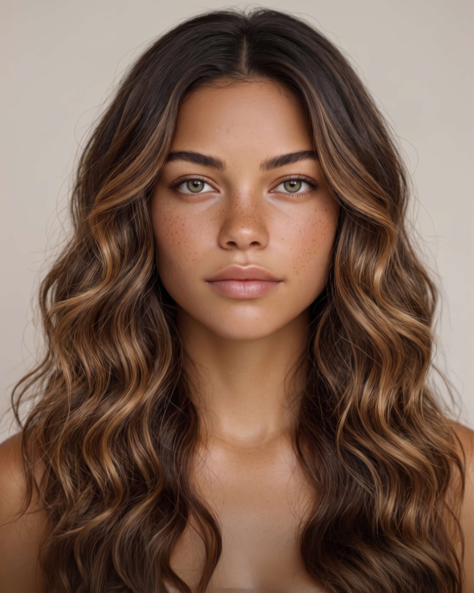 Long wavy balayage hair transformation beauty portrait google gemini prompt