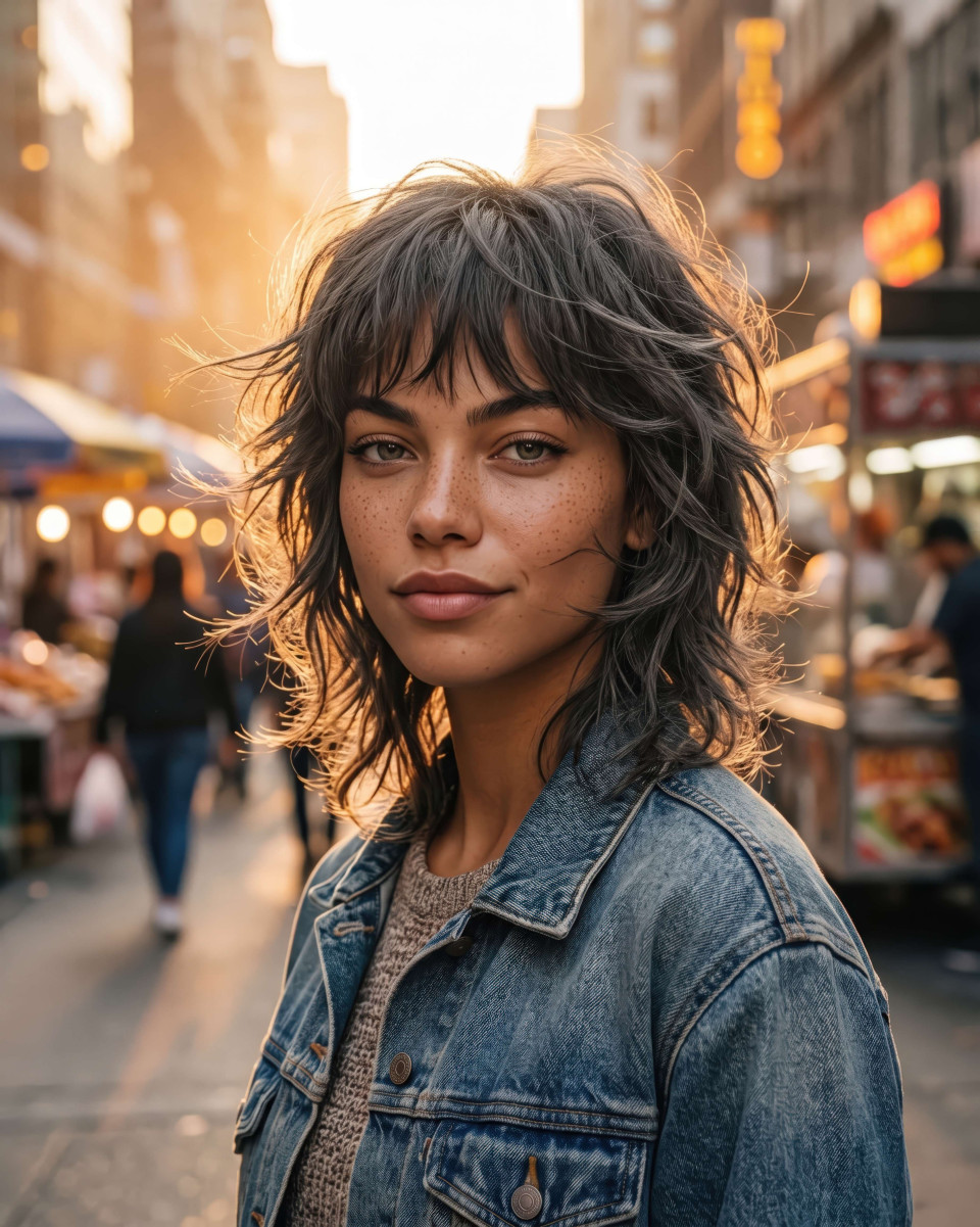 Messy wolf cut urban fashion portrait google gemini prompt