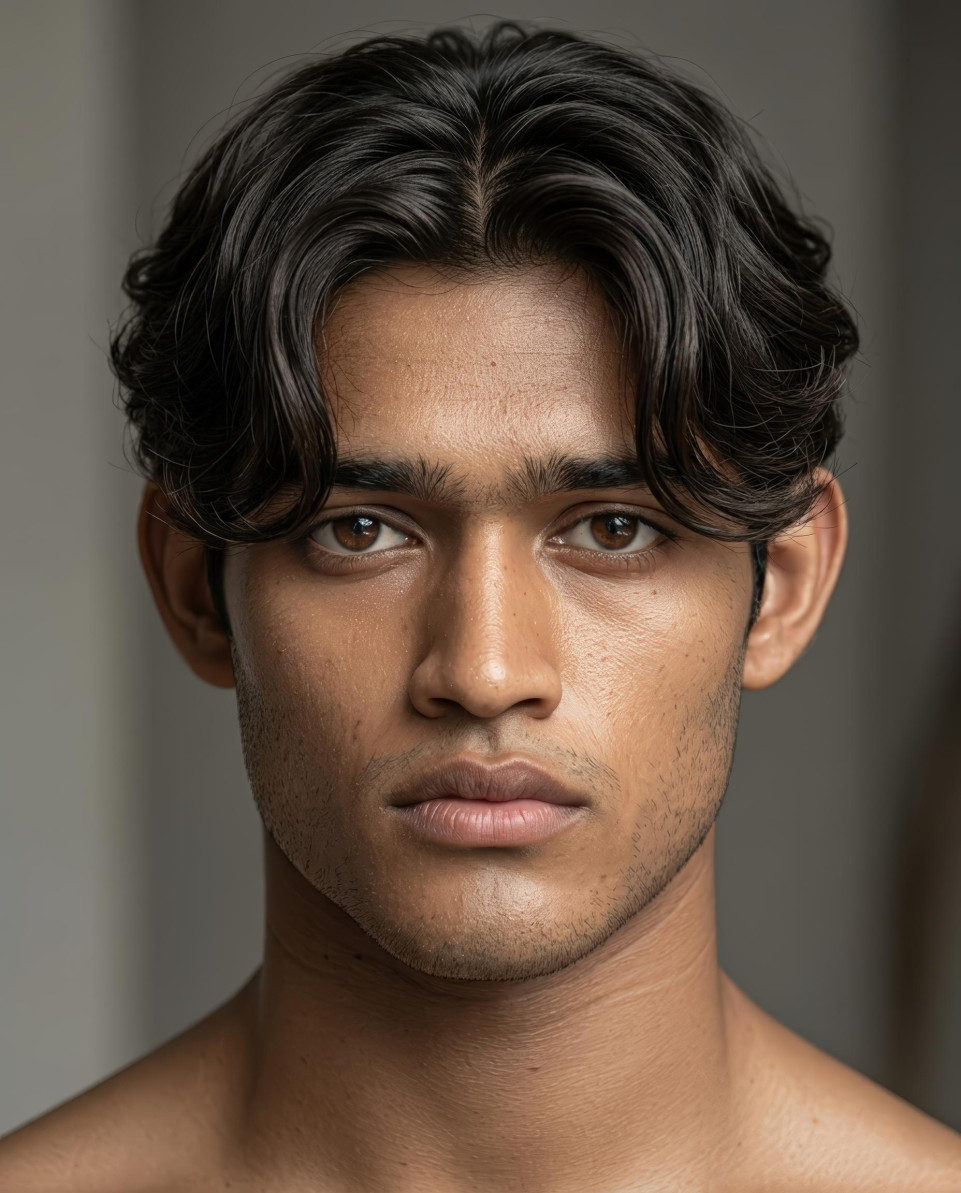 Textured middle part curtain hairstyle salon portrait google gemini prompt