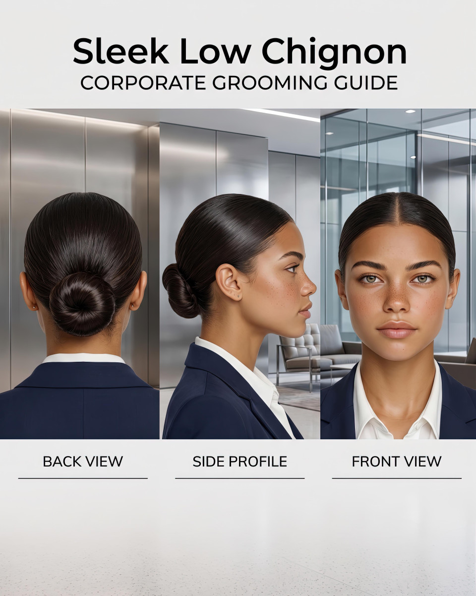 Sleek low chignon formal event hairstyle guide google gemini prompt