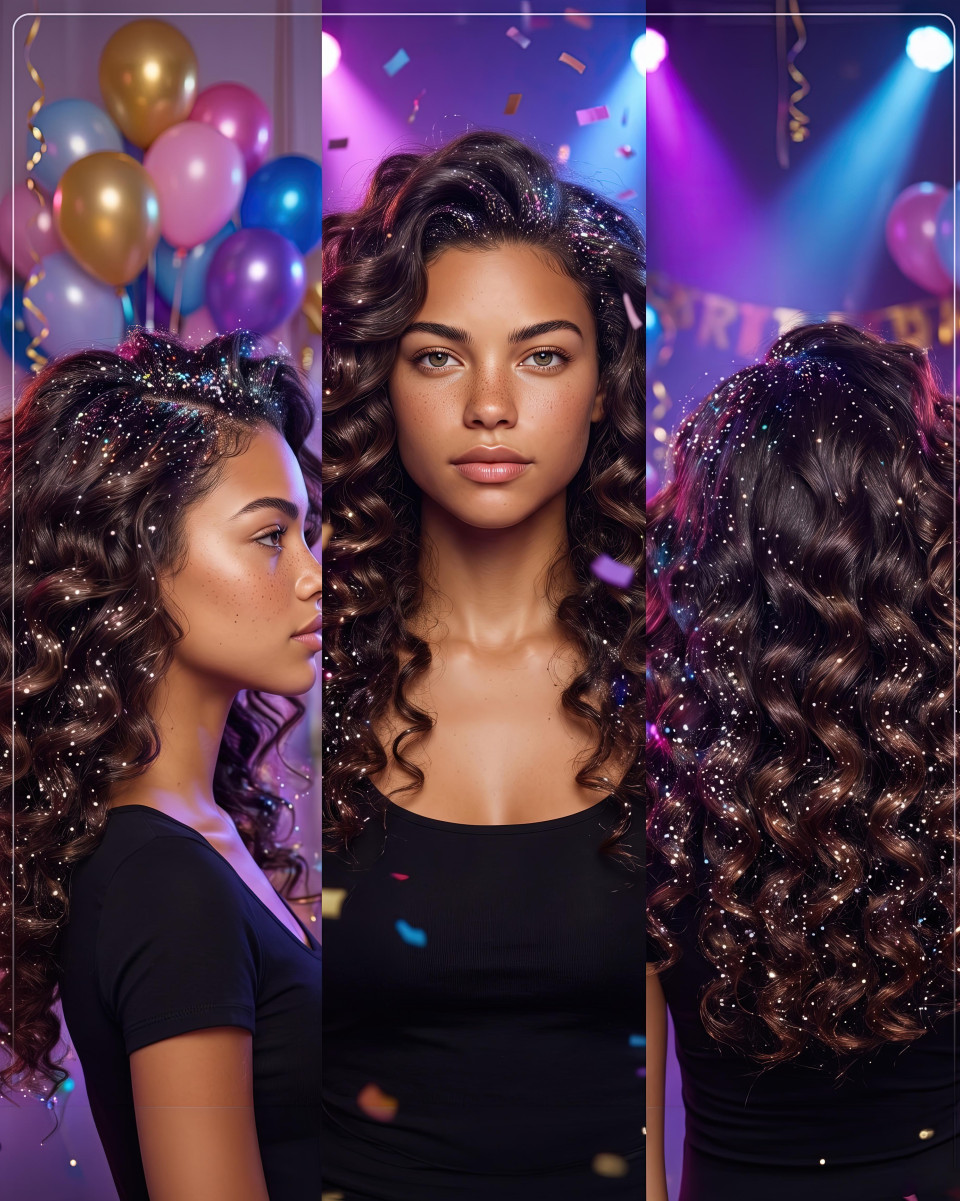Glamour curly birthday party hairstyle showcase google gemini prompt