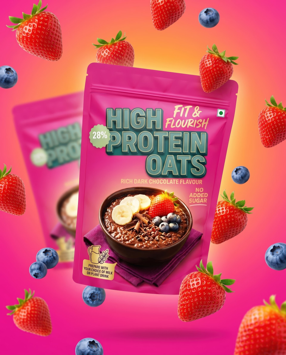 Floating high protein oats with strawberries and blueberries google gemini prompt