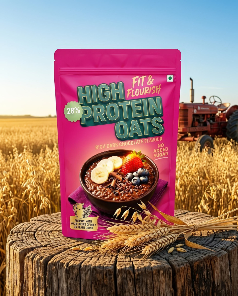 High protein oats in sunlit oat field google gemini prompt