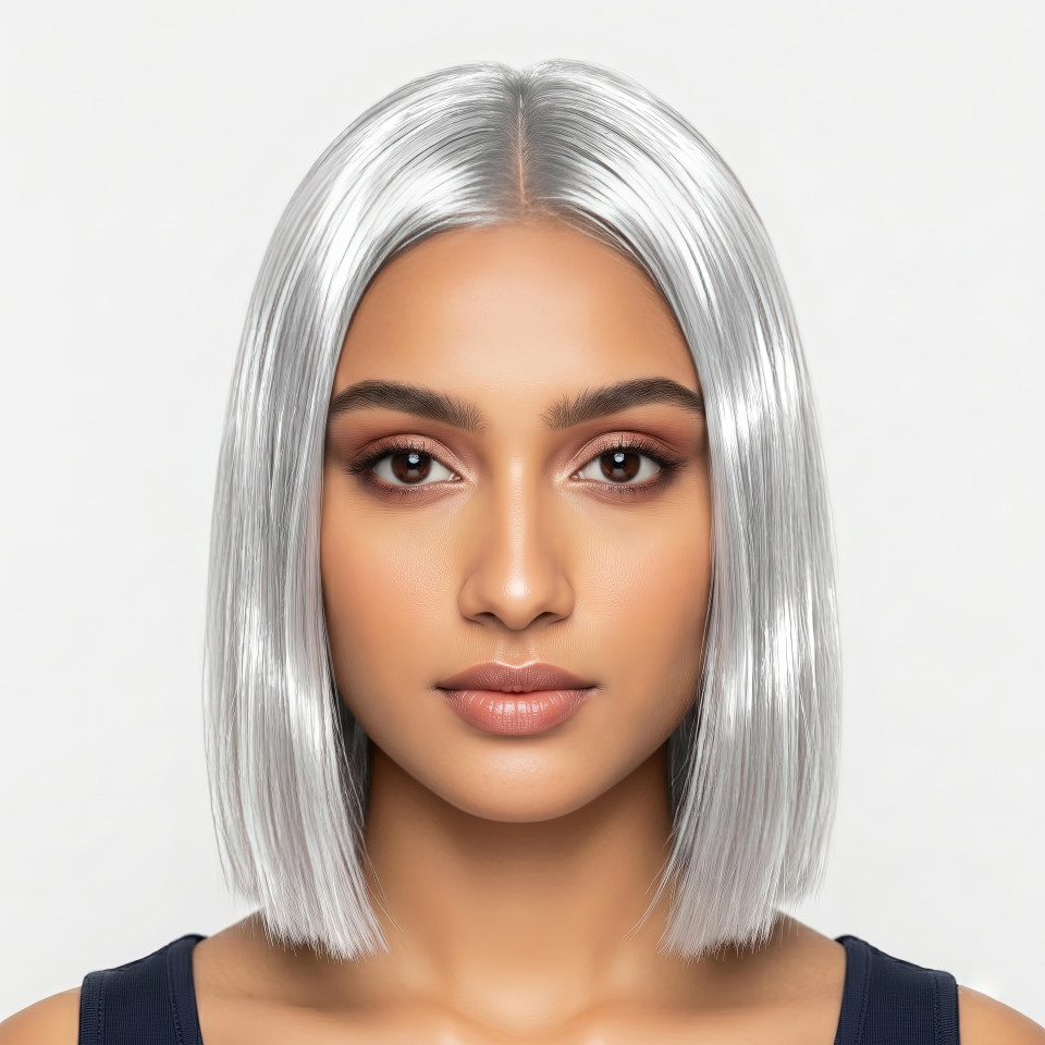 Platinum silver blunt bob editorial portrait google gemini prompt