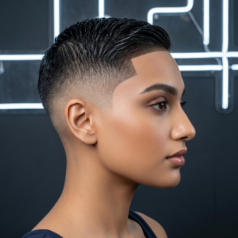 Skin fade buzz cut macro beauty portrait google gemini prompt