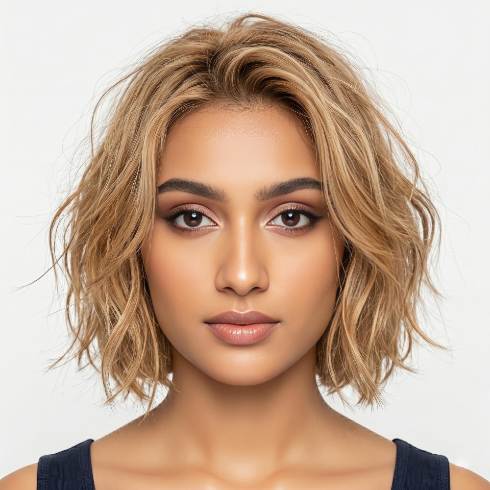 Messy textured bob beauty portrait google gemini prompt
