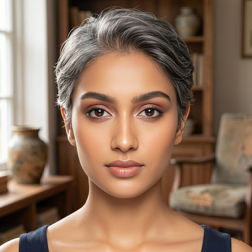 Feathered crop salt and pepper portrait google gemini prompt
