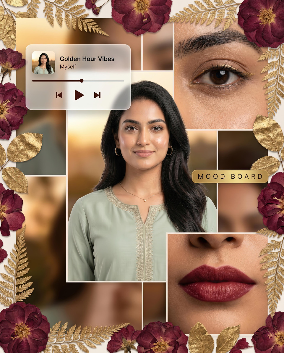 Burgundy gold influencer mood board collage chatgpt prompt