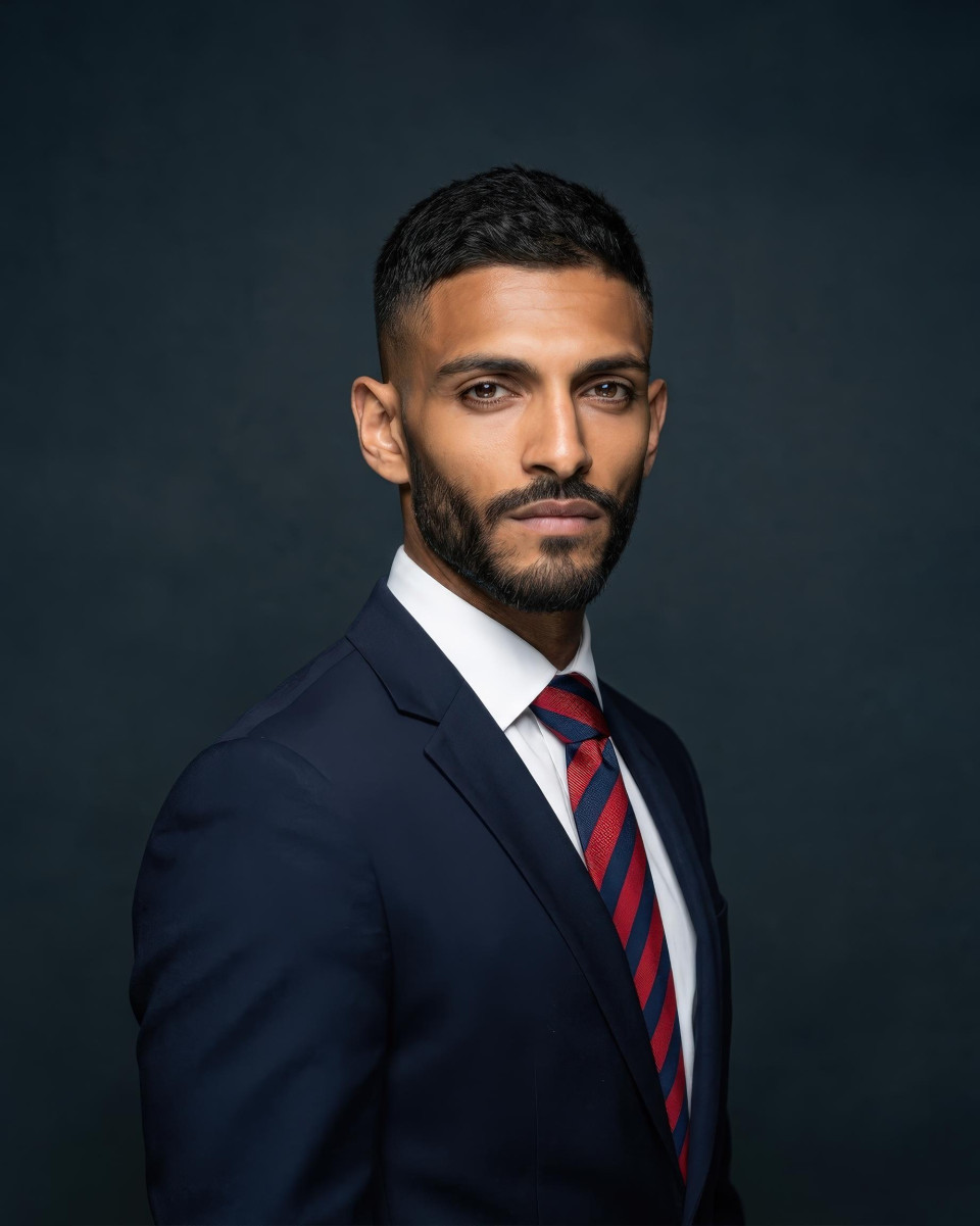 Corporate executive three quarter profile portrait google gemini prompt