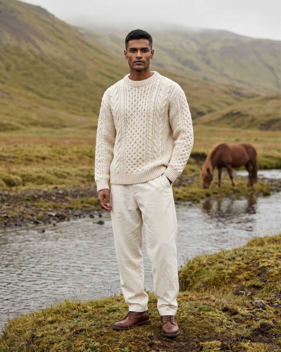 Luxury outdoor menswear portrait in icelandic valley google gemini prompt