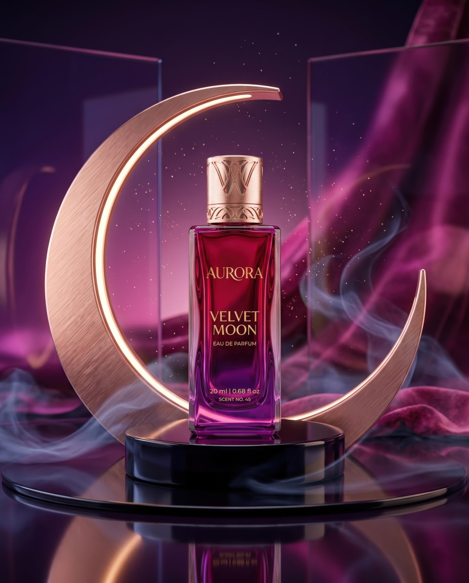 Luxury perfume bottle in crescent moon display google gemini prompt