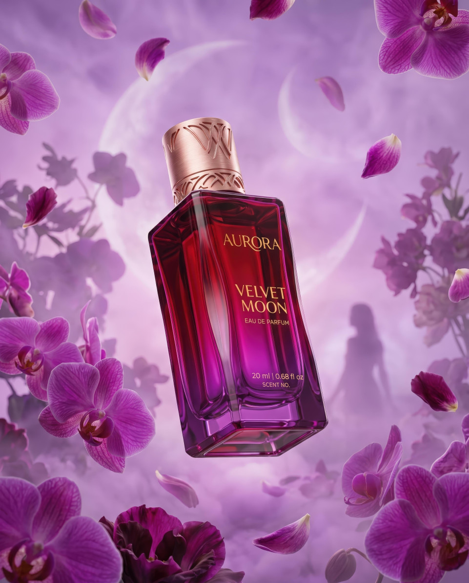 Floating perfume bottle with orchid petals google gemini prompt
