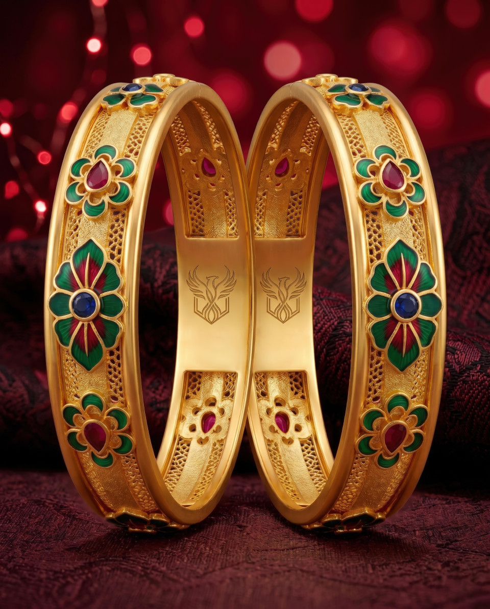 Festive luxury gold bangles commercial product shot google gemini prompt