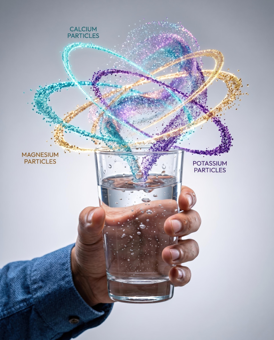 Mineral rich water with floating nutrient particles google gemini prompt