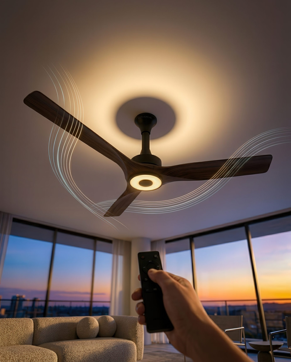 Smart ceiling fan remote control in luxury modern interior google gemini prompt