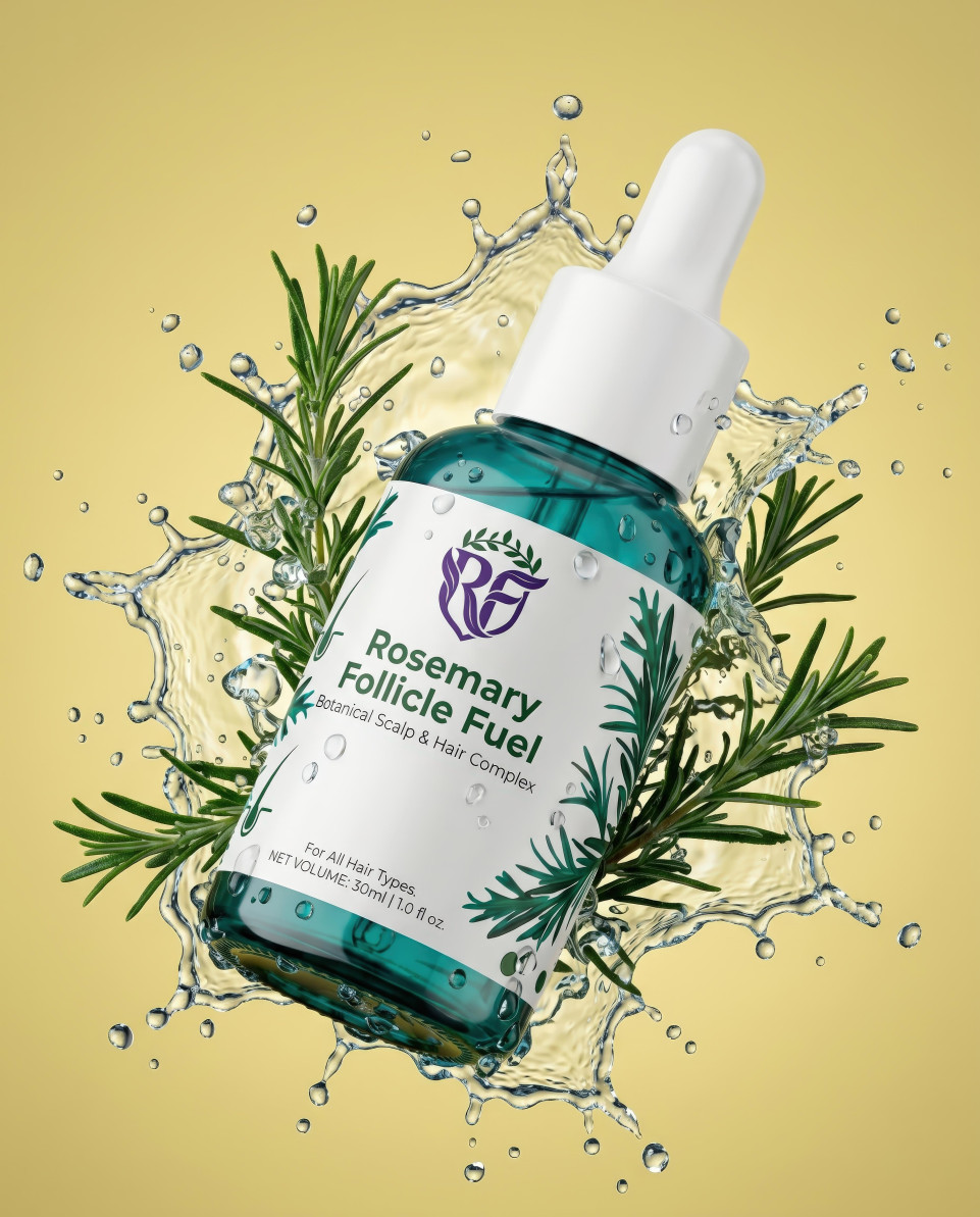 Rosemary hair serum water splash advertising google gemini prompt