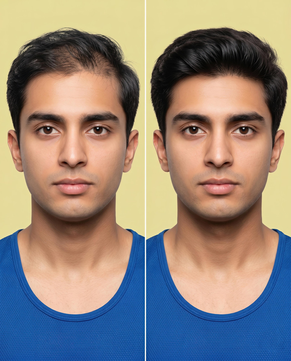 Before and after hair density improvement comparison google gemini prompt