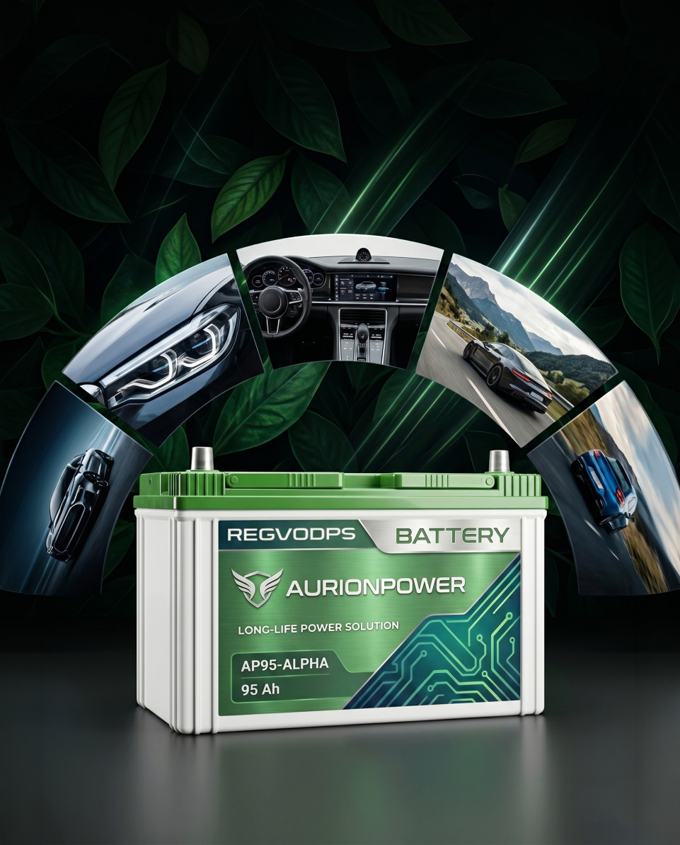 Automotive battery with vehicle lifestyle advertising montage google gemini prompt