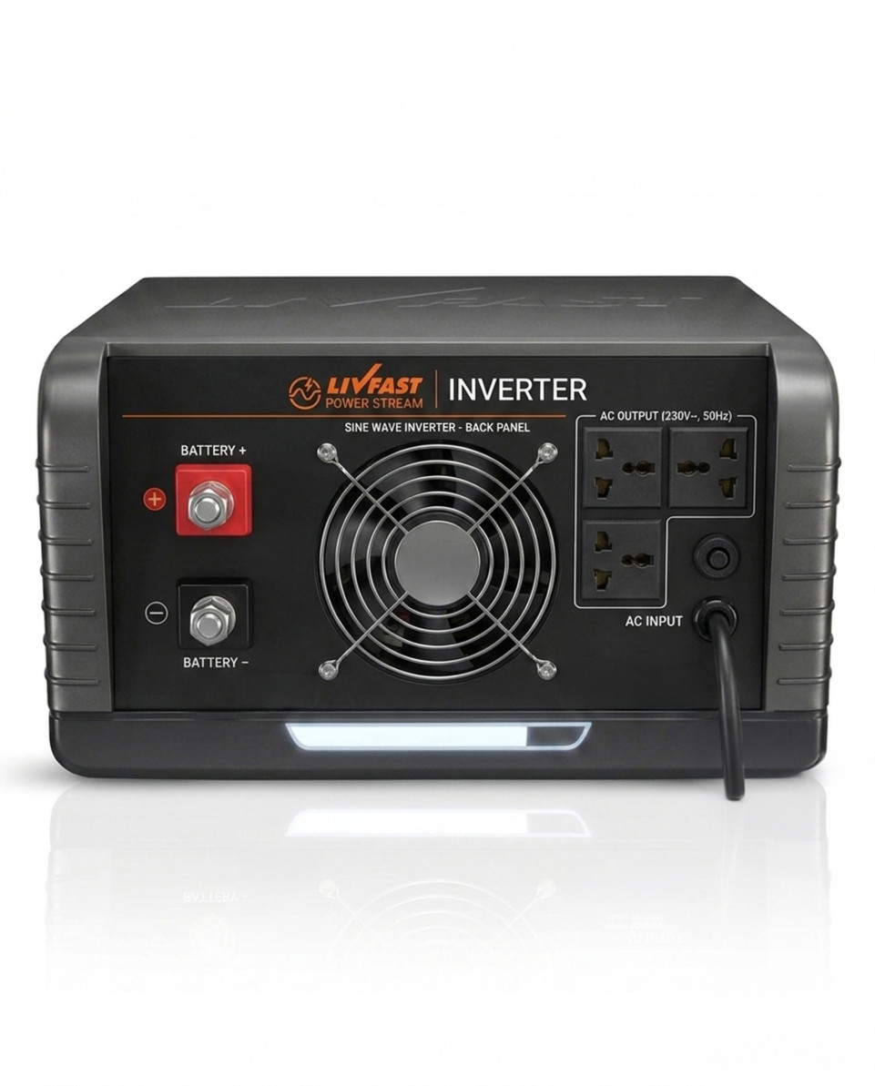 Back view power backup inverter isolated on white background google gemini prompt