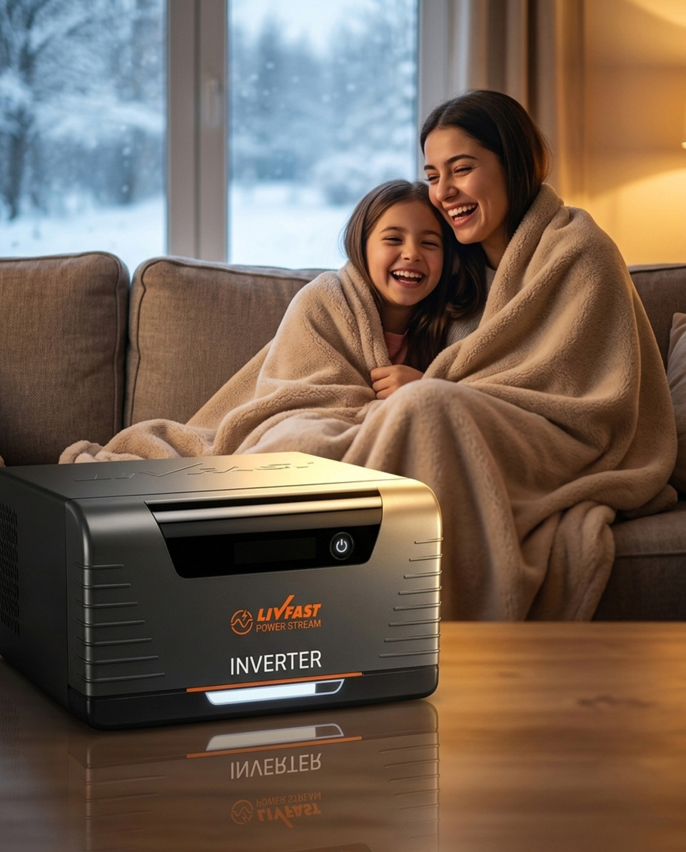 Cozy winter home powered by reliable backup inverter google gemini prompt