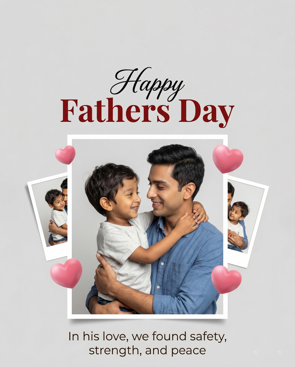 Father and son warm embrace with hearts fathers day post google gemini prompt