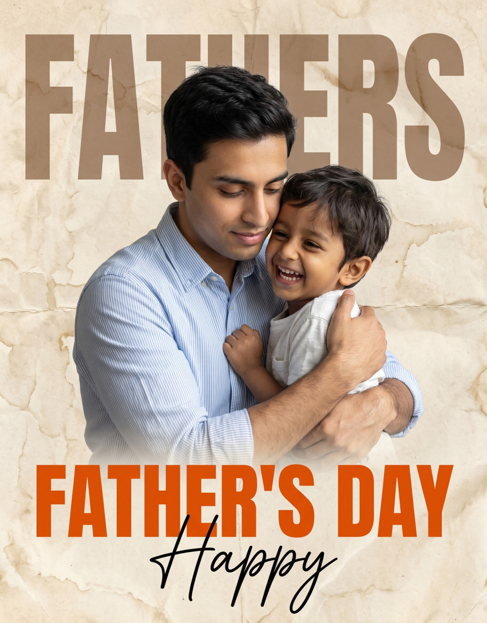 Emotional father and son hug on vintage fathers day post google gemini prompt