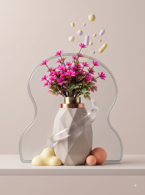 Aesthetic Geometric Vase on Acrylic Stand Creative Product Photography Prompt