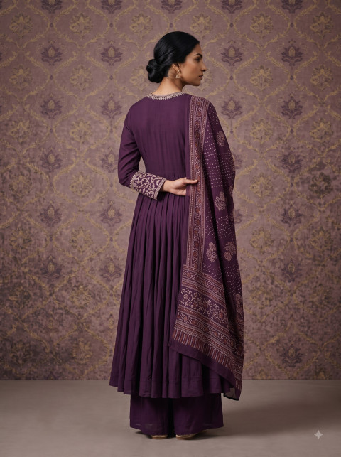 AI Royal Purple Anarkali Suit Photography Prompts & Editorial Studio Collection - Angle 2