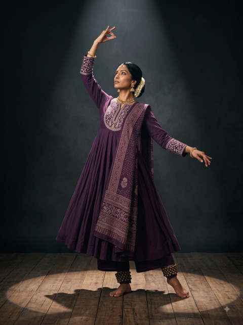 Anarkali Suit AI Editorial Fashion Photography Prompt Classical Dance Pose