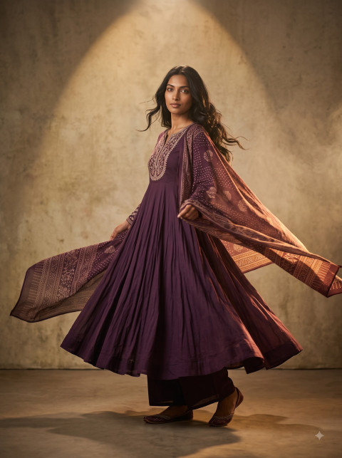 Anarkali Suit AI Editorial Fashion Photography Prompt Twirl Motion
