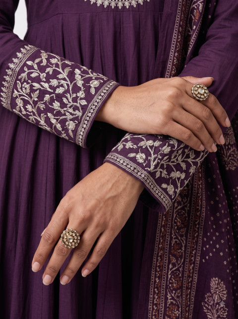 Anarkali Suit AI Macro Detail Photography Prompt Threadwork Cuffs
