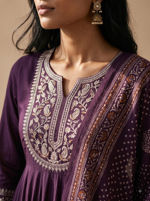 Anarkali Suit AI Portrait Fashion Photography Prompt Embroidered V-Neckline
