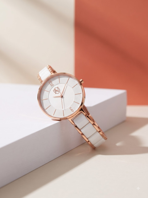 Architectural Geometric Product Photography Prompt Minimalist Rose Gold Watch