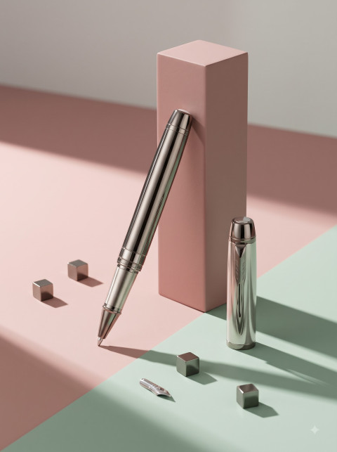 Architectural Still Life Product Photography Prompt Modern Pastel Pedestal Rollerball Pen