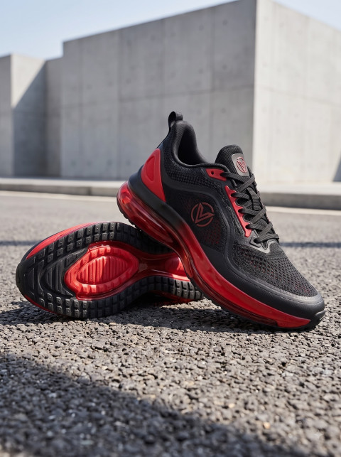 Athletic Sneakers Pair Packshot on Urban Asphalt