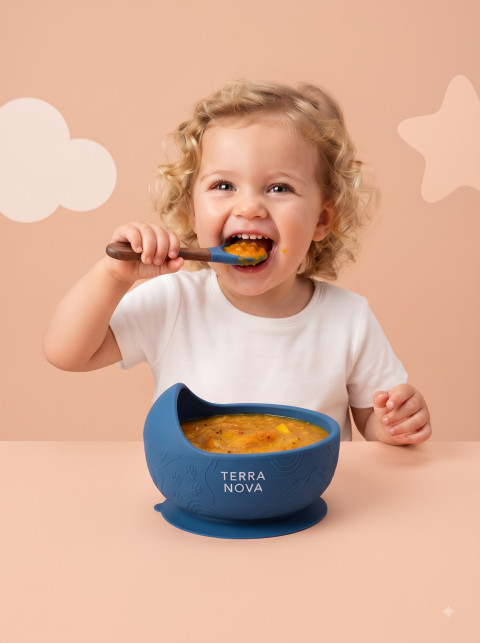Authentic Lifestyle Product Photography Prompt Smiling Toddler Girl Self Feeding