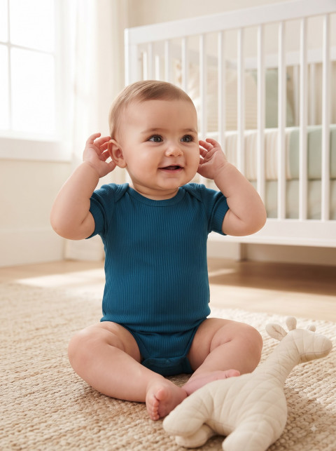 Ribbed Baby Bodysuit Apparel E-Commerce Photoshoot Prompts - Angle 2