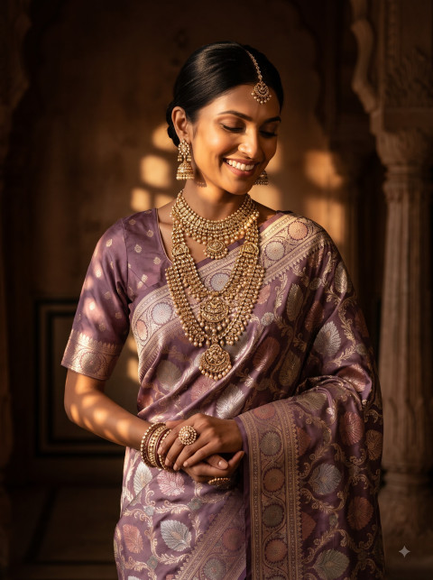 AI Banarasi Saree Product Photography Prompts & Editorial Lookbook - Primary Shot